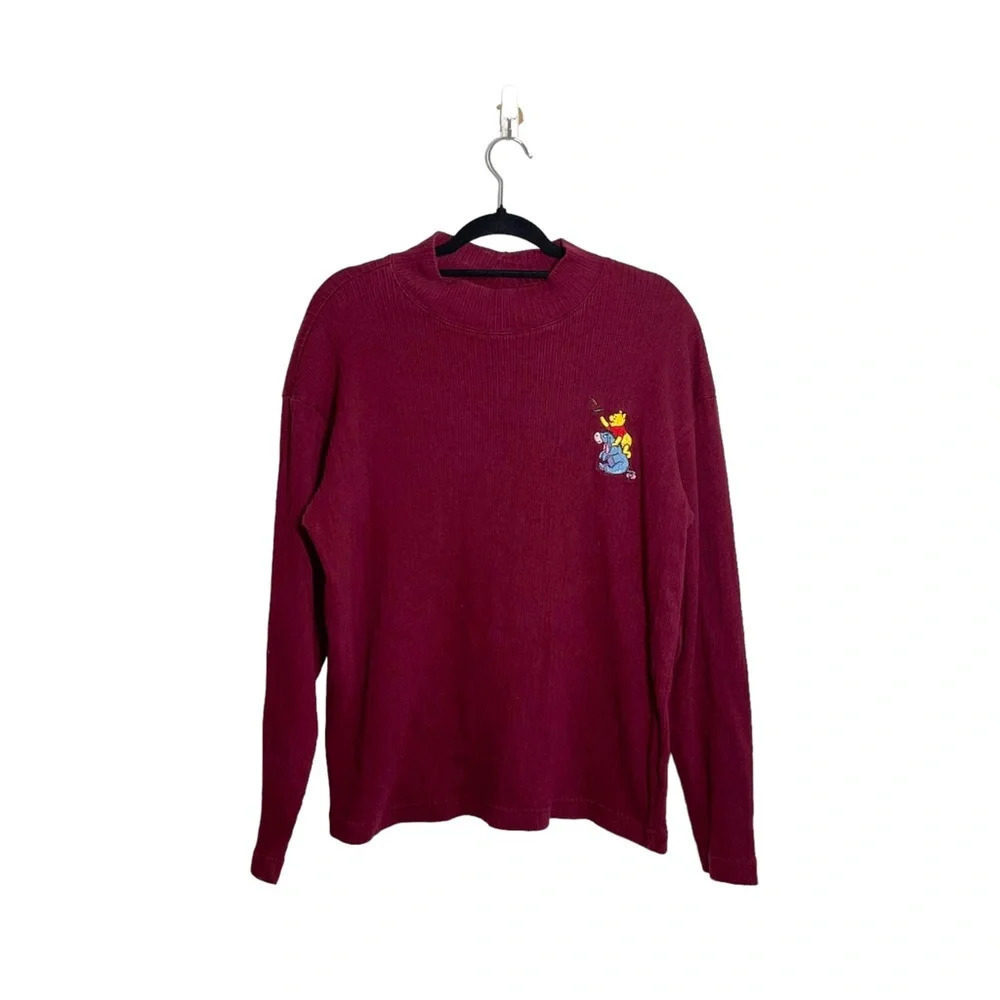 Disney Winnie The Pooh 100% Cotton Maroon Rib Mock Neck Sweater Xlarge Women’s
